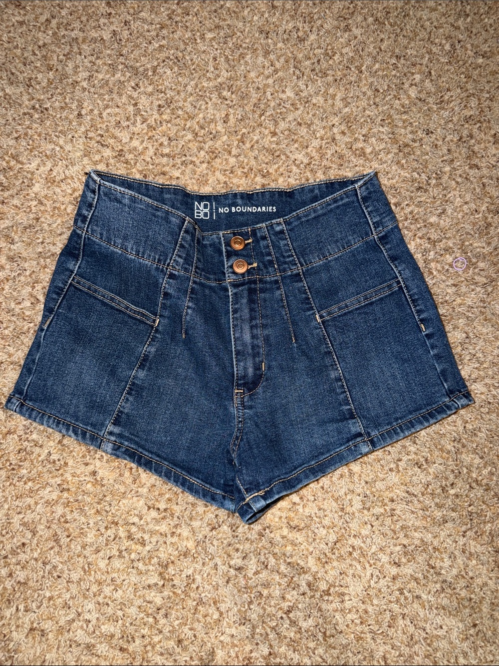 No Boundaries denim shorts with pintuck seam detail and a high-rise waist